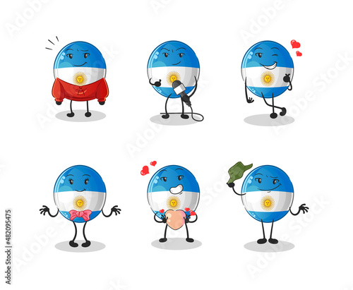 argentina flag korean culture group character. mascot vector