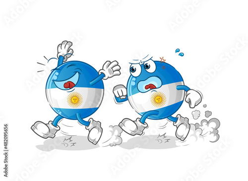 argentina flag play chase cartoon. cartoon mascot vector