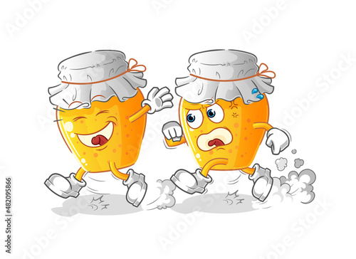 honey jar play chase cartoon. cartoon mascot vector