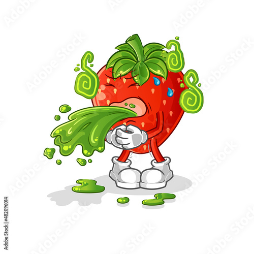 strawberry throw up cartoon. cartoon mascot vector