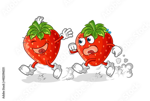 strawberry play chase cartoon. cartoon mascot vector