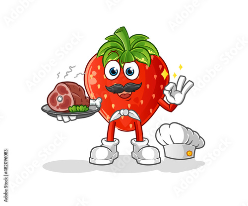 strawberry chef with meat mascot. cartoon vector