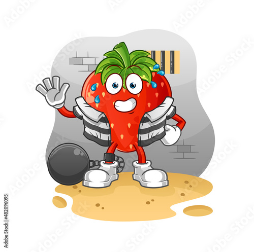 strawberry criminal in jail. cartoon character