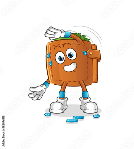 wallet stretching character. cartoon mascot vector