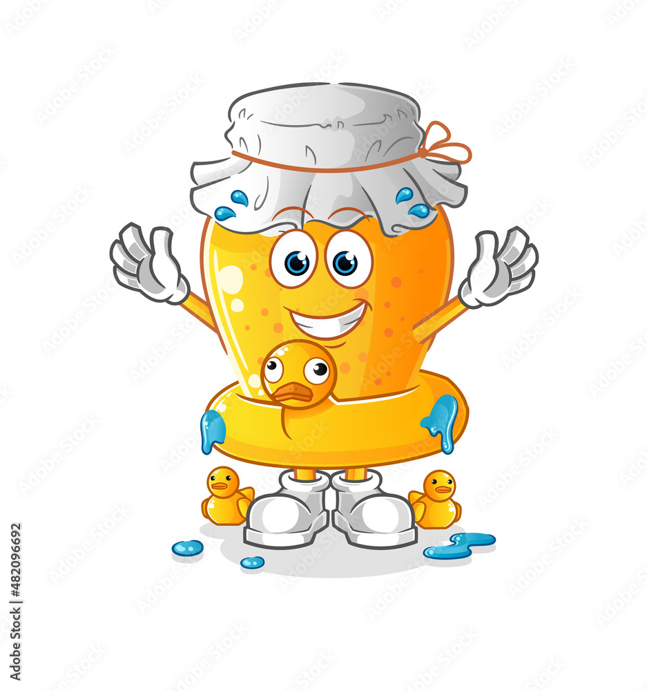 honey jar with duck buoy cartoon. cartoon mascot vector