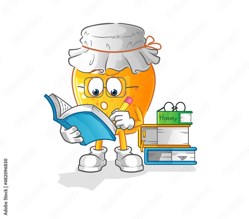 Obraz premium honey jar studying mascot. cartoon vector