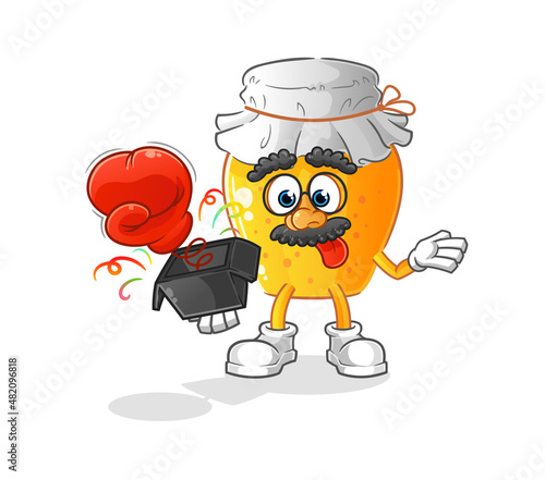 honey jar prank glove in the box. cartoon mascot