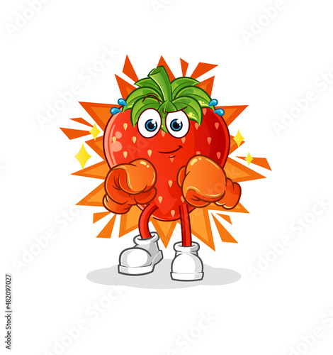 strawberry boxer character. cartoon mascot vector