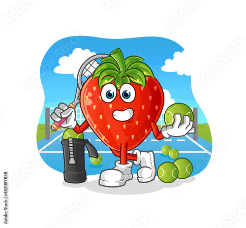 strawberry plays tennis illustration. character vector