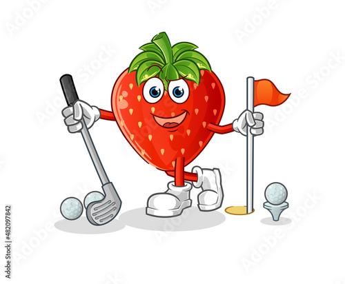 strawberry playing golf vector. cartoon character