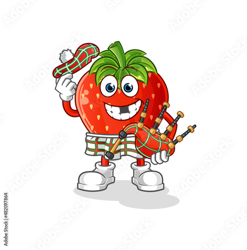 strawberry scottish with bagpipes vector. cartoon character