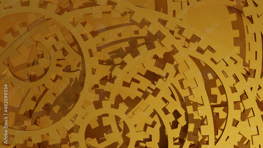 Multiple gold gear layer with blur gold background (3D Rendering) Multiple gold gear layer with blur gold background (3D Rendering)