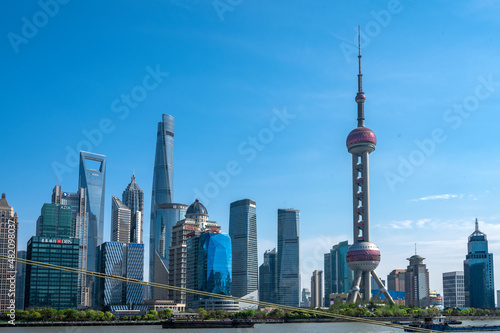 Shanghai skyline landmark buildings, China