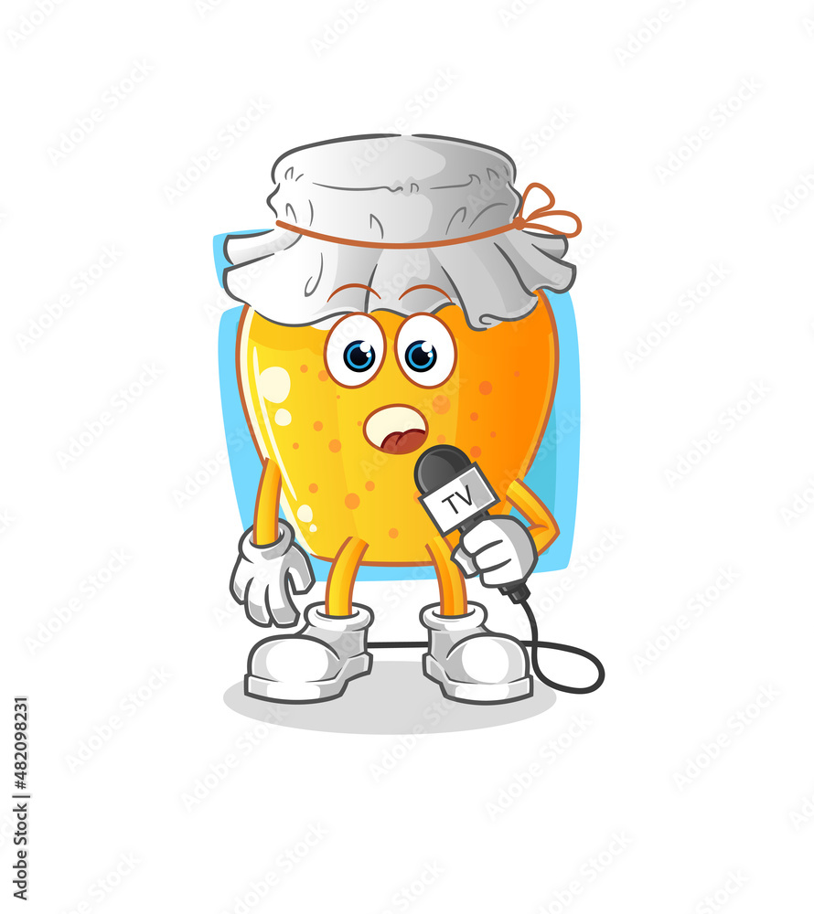 honey jar tv reporter cartoon. cartoon mascot vector