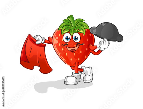 strawberry matador with red cloth illustration. character vector