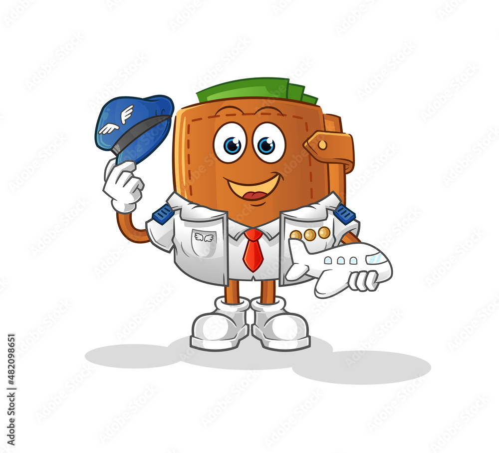 Fototapeta premium wallet pilot mascot. cartoon vector
