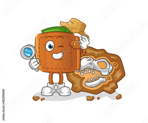 wallet archaeologists with fossils mascot. cartoon vector