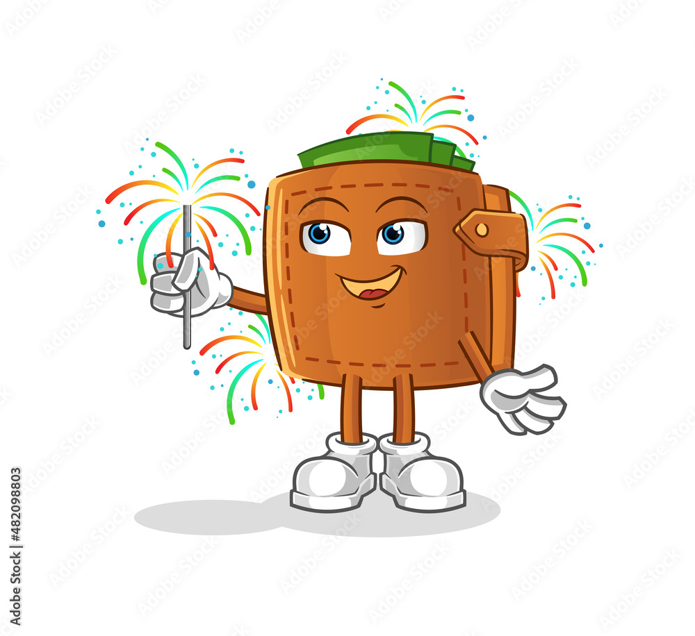 wallet with fireworks mascot. cartoon vector wallet with fireworks mascot. cartoon vector