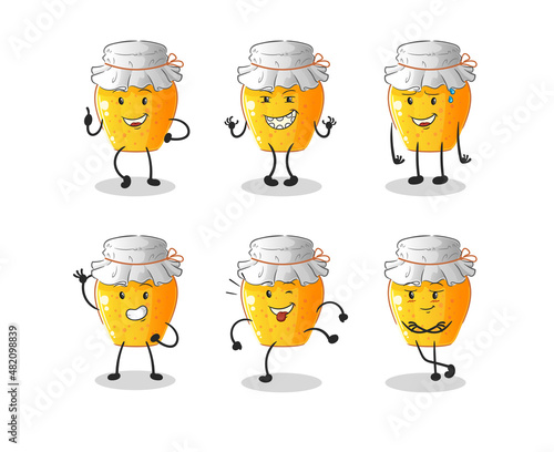 honey jar happy set character. cartoon mascot vector