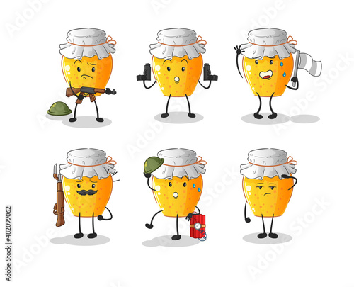 honey jar troops character. cartoon mascot vector