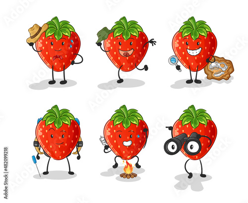 strawberry adventure group character. cartoon mascot vector