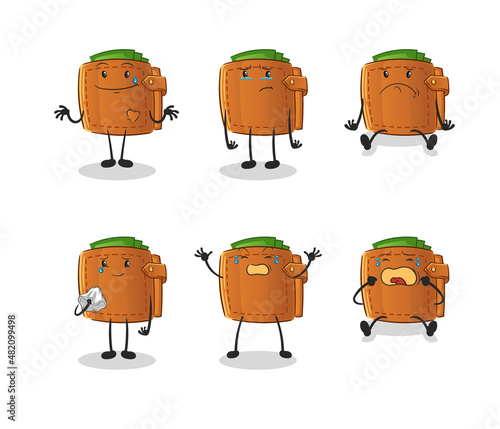 wallet sad group character. cartoon mascot vector