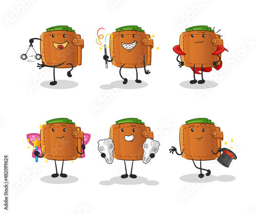 wallet magic group character. cartoon mascot vector