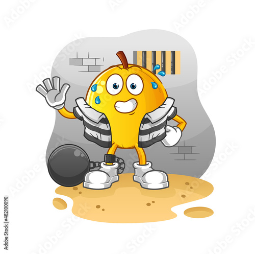langsat fruit criminal in jail. cartoon character