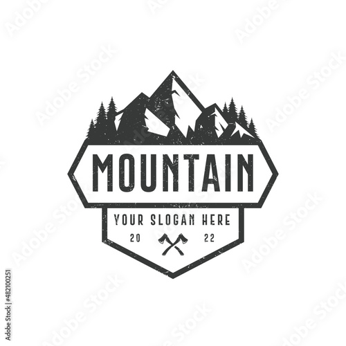 Illustration for sport adventure, camping, campfire, emblem camping, hobby illustration. Vintage mountain campfire vector logo and labels set