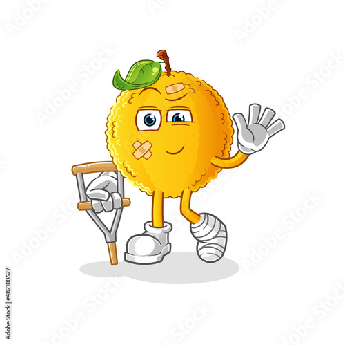 jackfruit sick with limping stick. cartoon mascot vector