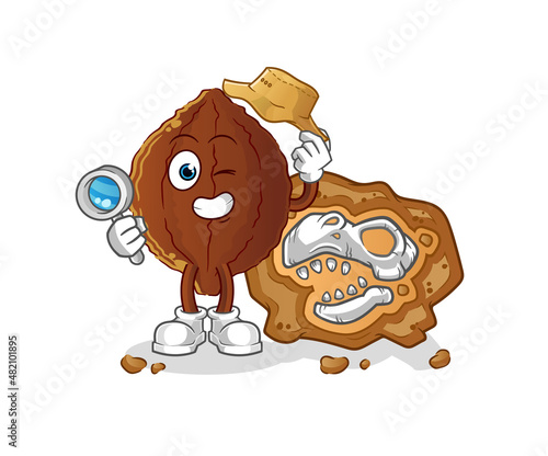 cacao archaeologists with fossils mascot. cartoon vector