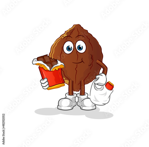 cacao eat chocolate mascot. cartoon vector