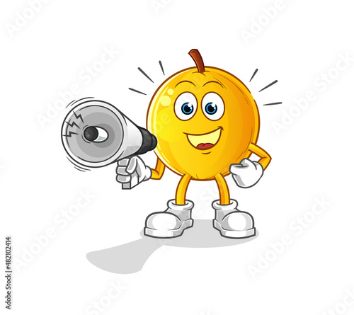 langsat fruit holding hand loudspeakers vector. cartoon character