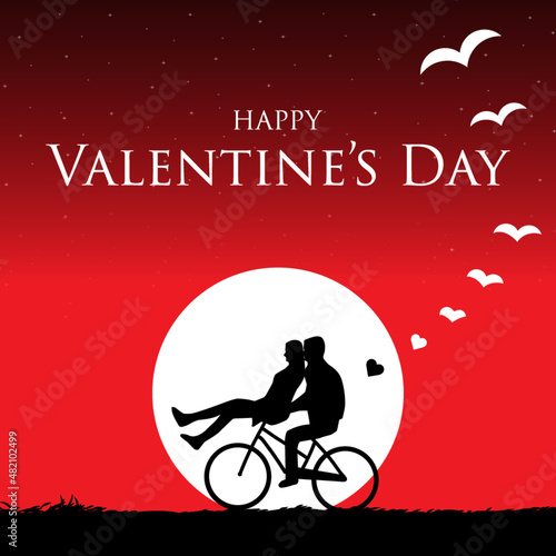 Happy Valentine's Day bicycle and moon theme vector design. 