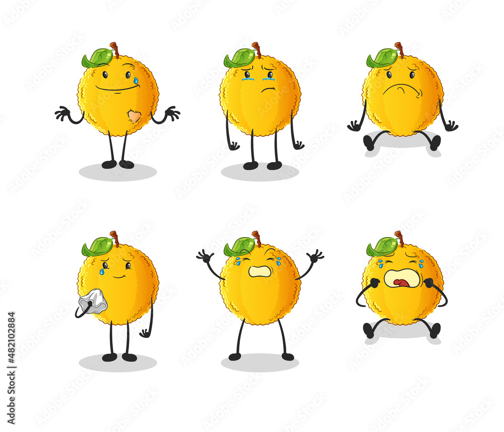 jackfruit sad group character. cartoon mascot vector jackfruit sad group character. cartoon mascot vector