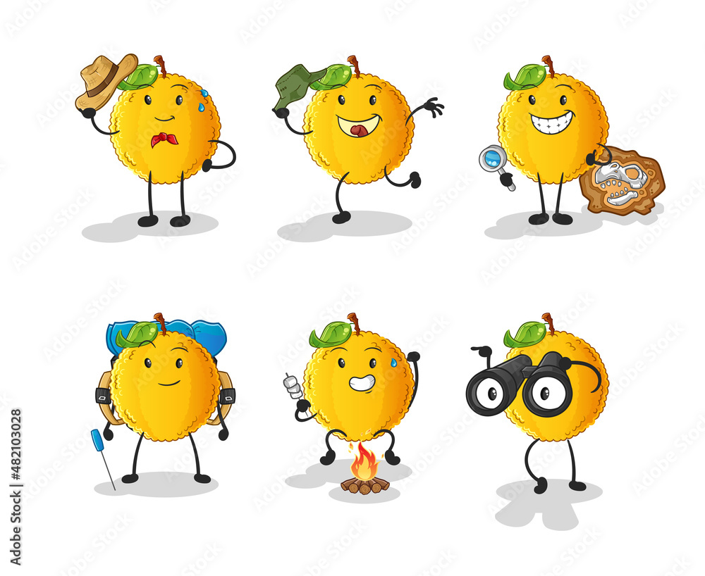 jackfruit adventure group character. cartoon mascot vector jackfruit adventure group character. cartoon mascot vector