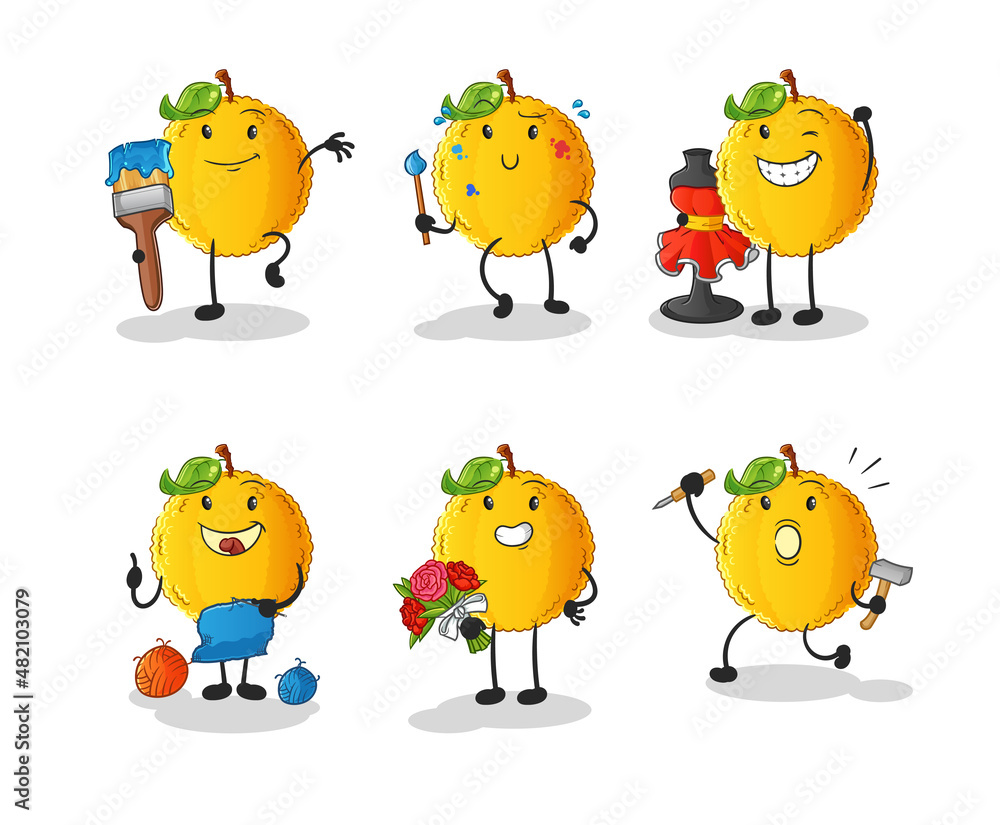 jackfruit artist group character. cartoon mascot vector