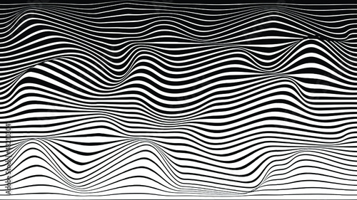 Black and white wavy lines wallpaper. Curl stripes on white background.