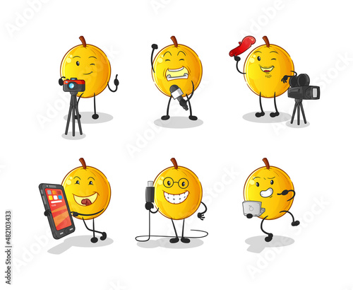 langsat fruit technology group character. cartoon mascot vector