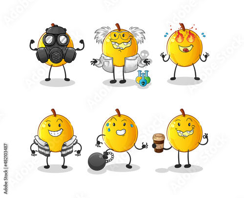 langsat fruit villain group character. cartoon mascot vector