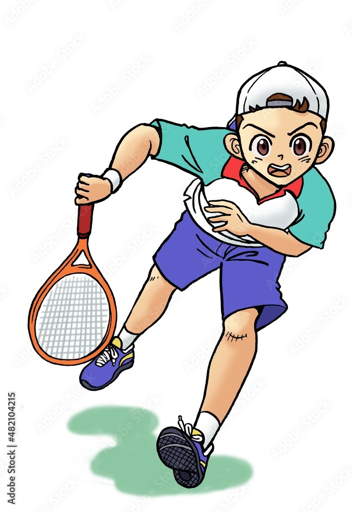 テニスでサーブをする少年 Stock イラスト Adobe Stock