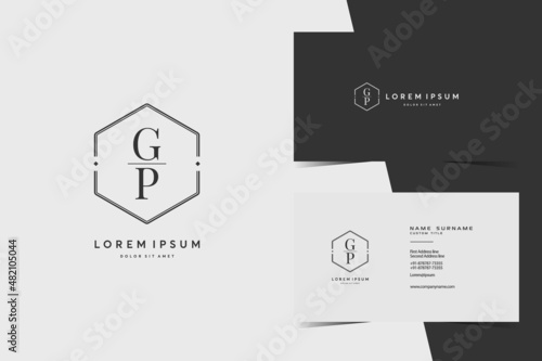 simple hexagon GP monogram logo icon. Modern elegant minimalist design with professional business card template