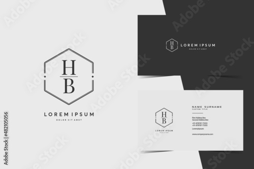 simple hexagon HB monogram logo icon. Modern elegant minimalist design with professional business card template