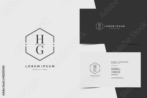 simple hexagon HG monogram logo icon. Modern elegant minimalist design with professional business card template