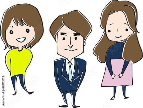 男性と女性のベクターイラスト素材／社会人、スタッフ、ビジネスマン、学生、お客様