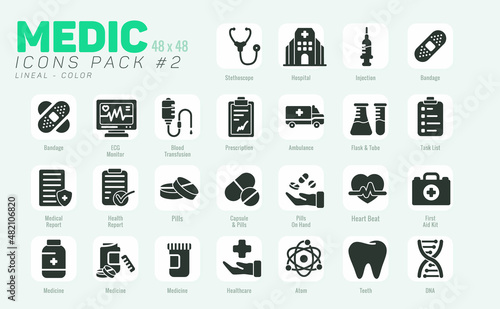 25 Solid Medic Icons Pack #2, Vector Medical Icons Set Fill Style