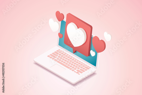 Heart message icon on laptop.