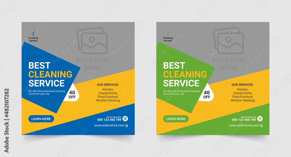 Cleaning service social media post template,  Editable Square Banner Ads, Social Media Post, Electronic Media Vector Illustration