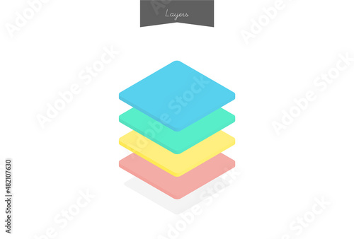 4つの四角のカラフルなレイヤー - かわいいインフォグラフィック・アイソメトリックデザイン
