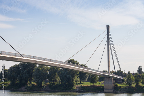 Saint Irinej bridge (Most Svetog Irineja) over the Sava river in Sremska Mitrovica (Serbia). Sremska Mitrovica is one of the main cities of the northern Serbian Region of Srem..... © Jerome